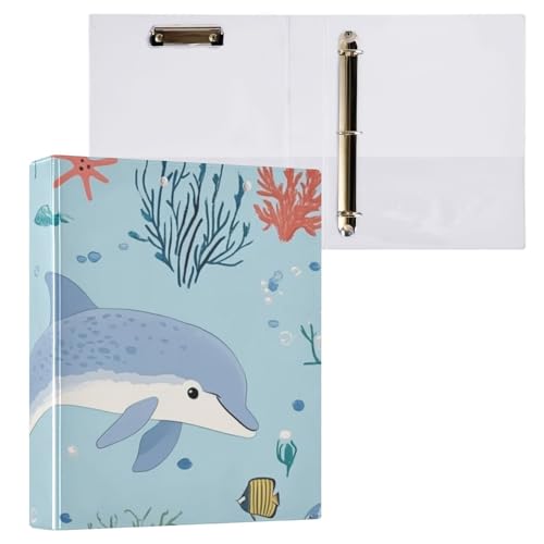 ZRWLUCKY Delphin Deep Blue 3,8 cm Ordner mit 3 Ringen, Notizbuchordner mit Klemmbrett, 1/2 Packungen, Bürobedarf, 200 Blatt von ZRWLUCKY
