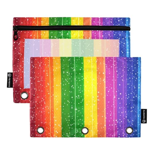 ZRWLUCKY Federmäppchen mit 3 Ringen, Regenbogenstreifen, großes Fassungsvermögen, 2 transparente Aktenordner für Büro, Zuhause, Aufbewahrungstasche mit Reißverschluss von ZRWLUCKY