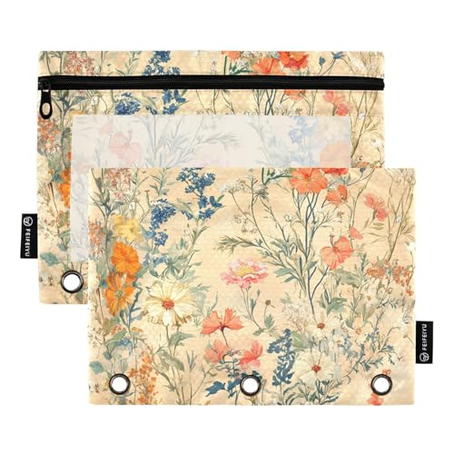 ZRWLUCKY Federmäppchen mit 3 Ringen, Vintage-Blumenmuster, Beige, 2 transparente Aktenordner für Büro, Zuhause, Aufbewahrungstasche mit Reißverschluss ZRWLUCKY Federmäppchen mit 3 Ringen, Vintage-Blumenmuster, Beige, 2 transparente Aktenordner für Büro, Zuhause, Aufbewahrungstasche mit Reißverschluss von ZRWLUCKY