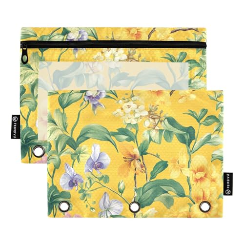 ZRWLUCKY Federmäppchen mit 3 Ringen, blaue und weiße Blumen, Gelb, 2 transparente Aktenordner für Büro, Zuhause, Aufbewahrungstasche mit Reißverschluss ZRWLUCKY Federmäppchen mit 3 Ringen, blaue und weiße Blumen, Gelb, 2 transparente Aktenordner für Büro, Zuhause, Aufbewahrungstasche mit Reißverschluss von ZRWLUCKY