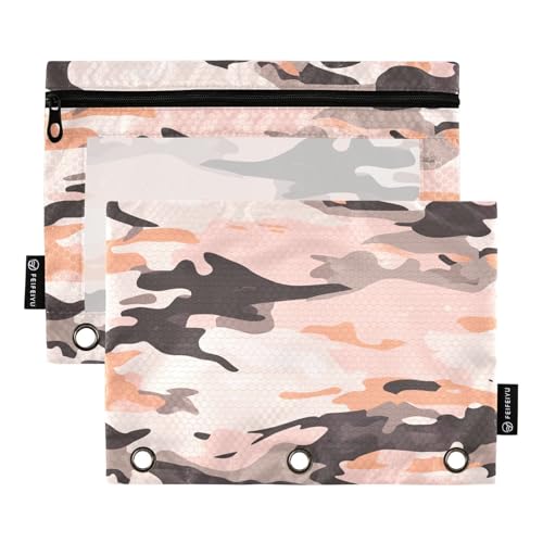ZRWLUCKY Federmäppchen mit 3 Ringen, großes Fassungsvermögen, 2 transparente Aktenordner für Büro, Zuhause, Aufbewahrungstasche mit Reißverschluss, Camouflage, Rotgold ZRWLUCKY Federmäppchen mit 3 Ringen, großes Fassungsvermögen, 2 transparente Aktenordner für Büro, Zuhause, Aufbewahrungstasche mit Reißverschluss, Camouflage, Rotgold von ZRWLUCKY