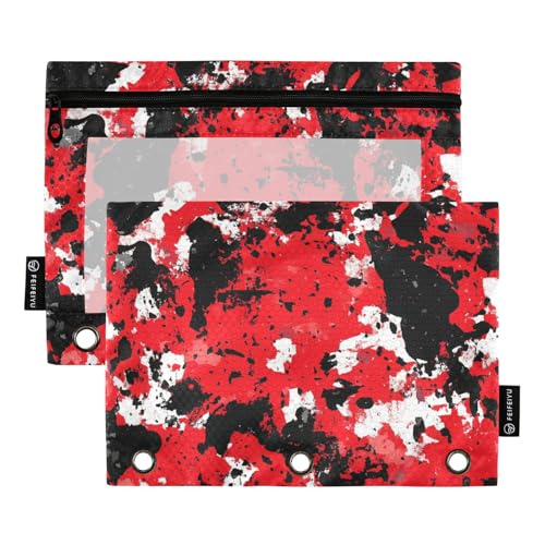 ZRWLUCKY Federmäppchen mit 3 Ringen, großes Fassungsvermögen, 2 transparente Aktenordner für Büro, Zuhause, Aufbewahrungstasche mit Reißverschluss, Camouflage-Muster von ZRWLUCKY
