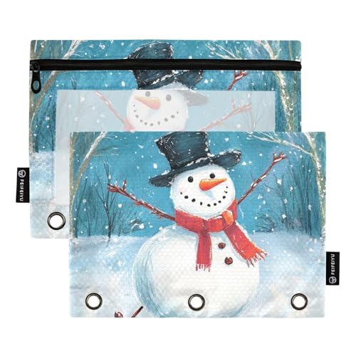 ZRWLUCKY Federmäppchen mit Schneemann-Tanzmuster, 3 Ringe, großes Fassungsvermögen, 2 transparente Aktenordner für Büro, Zuhause, Aufbewahrungstasche mit Reißverschluss von ZRWLUCKY