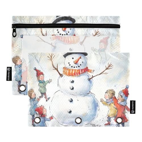 ZRWLUCKY Federmäppchen mit Schneemann und Kindern, 3 Ringe, großes Fassungsvermögen, 2 transparente Aktenordner für Büro, Zuhause, Aufbewahrungstasche mit Reißverschluss ZRWLUCKY Federmäppchen mit Schneemann und Kindern, 3 Ringe, großes Fassungsvermögen, 2 transparente Aktenordner für Büro, Zuhause, Aufbewahrungstasche mit Reißverschluss von ZRWLUCKY
