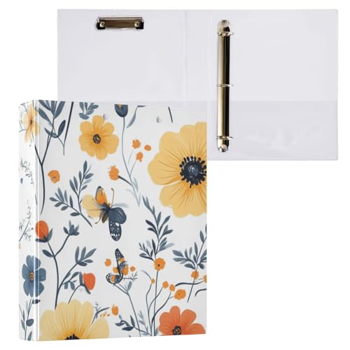 ZRWLUCKY Florals Dahlia White Notizbuch, 3,5 cm und 1,27 cm, Ringbuch mit Tascheneinband, 1/2er-Pack, ästhetischer Ordner, Hardcover von ZRWLUCKY
