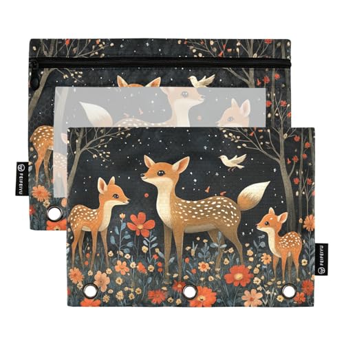 ZRWLUCKY Forest Fox Deer 3-Ring-Ordner mit großem Fassungsvermögen, 2 transparente Aktenordner für Büro, Zuhause, Aufbewahrungstasche mit Reißverschluss von ZRWLUCKY