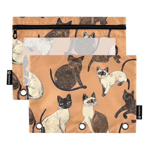 ZRWLUCKY Funny Cats Federmäppchen mit 3 Ringen, großes Fassungsvermögen, 2 transparente Aktenordner für Büro, Zuhause, Aufbewahrungstasche mit Reißverschluss, Orange ZRWLUCKY Funny Cats Federmäppchen mit 3 Ringen, großes Fassungsvermögen, 2 transparente Aktenordner für Büro, Zuhause, Aufbewahrungstasche mit Reißverschluss, Orange von ZRWLUCKY