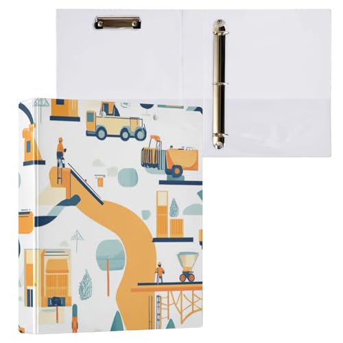 ZRWLUCKY Gelbe Fahrzeuge Muster, runde Ringe, 3,5 cm, Notizbuchordner mit Klemmbrett, 1/2er-Pack für Briefgröße (27,9 x 21,6 cm), Hardcover von ZRWLUCKY