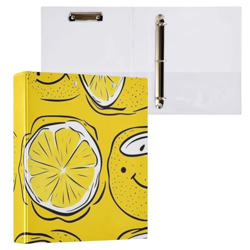 ZRWLUCKY Gelbe Zitronenfrische 3,8 cm Ordner, runde Ringbücher mit Taschen, 1/2 Stück, Büroordner, Hardcover von ZRWLUCKY