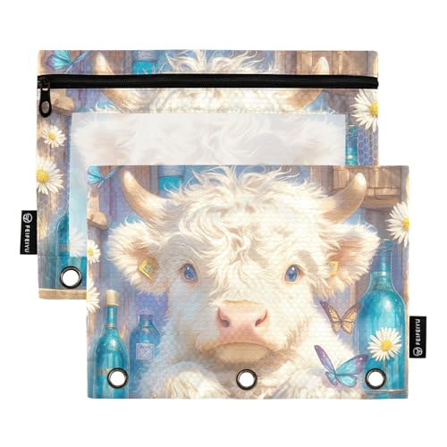ZRWLUCKY Highland Cow Blue Bottles Butterflies Daisy 3 Ring Large Capacity Binders Pencil Pouch 2 pcs Clear File Folders for Office Home Zipper Storage Bag ZRWLUCKY Highland Cow Blue Bottles Butterflies Daisy 3 Ring Large Capacity Binders Pencil Pouch 2 pcs Clear File Folders for Office Home Zipper Storage Bag von ZRWLUCKY
