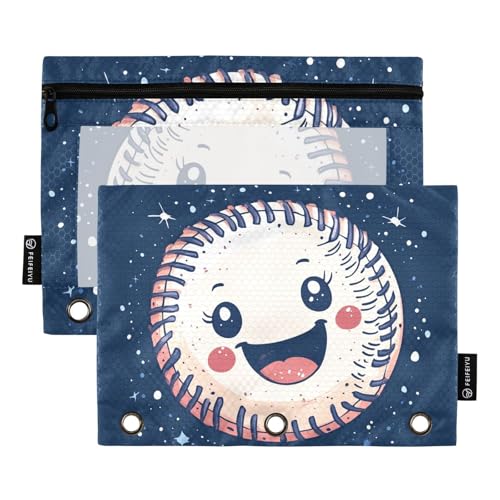 ZRWLUCKY Kawaii Baseball-Kreis-Ordner mit 3 Ringen, großes Fassungsvermögen, 2 transparente Aktenordner für Büro, Zuhause, Aufbewahrungstasche mit Reißverschluss von ZRWLUCKY