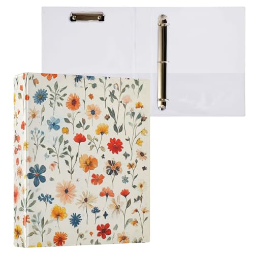 ZRWLUCKY Kleine Blumen Landhausstil Beige Drei-Ringe Notizbuch Ordner 1 und 1/2 Zoll Ordner mit Klemmbrett 1/2 Packungen Schulhefter 200 Blatt von ZRWLUCKY
