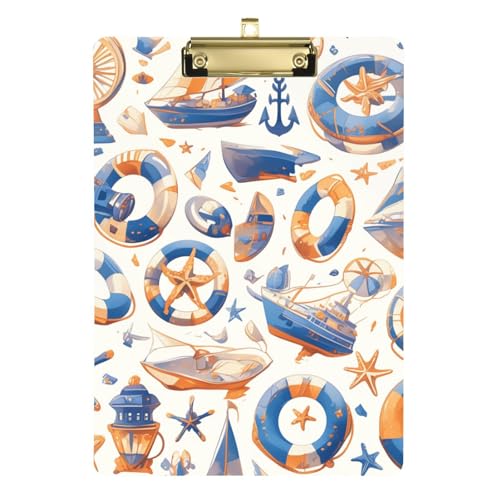 ZRWLUCKY Klemmbrett-Halter mit Schiffs- und Sternenmuster, Hartfaserplatte für Volleyball, Baseball-Trainer, Größe 22,9 x 30,5 cm von ZRWLUCKY