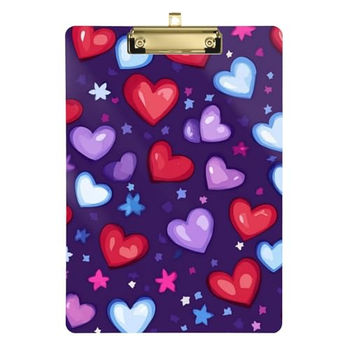 ZRWLUCKY Klemmbrett mit Aufschrift "Love Red and Stars", Standardloch für Lehrer, Portfolio, Klemmbrett, Größe 22,9 x 30,5 cm von ZRWLUCKY
