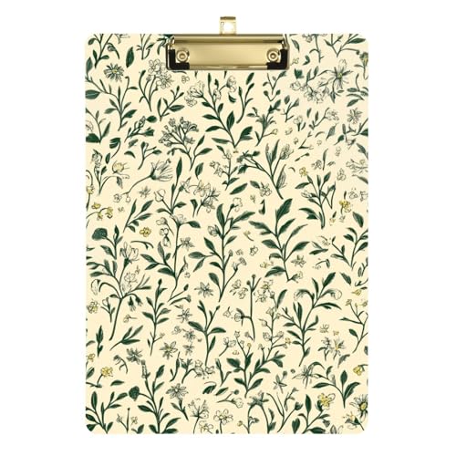 ZRWLUCKY Klemmbrett mit grünem Zweig, beigefarbener Hintergrund, transparenter Kunststoff, für legale Frauen, Basketball-Trainer, Größe 22,9 x 30,5 cm von ZRWLUCKY