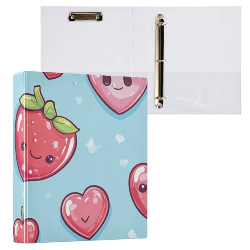ZRWLUCKY Love and Strawberries Blue 3,5 cm Notizbuch, Drei-Ringbuch mit Klemmbrett, 1/2 Packung, Büroordner, Zubehör, 200 Blatt von ZRWLUCKY
