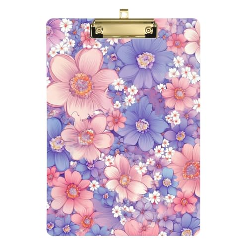 ZRWLUCKY Notizblock mit schönen Blumen, pfirsichfarben und blau, mit Klemmbrett, Hartpappe für Lehrer, Portfolio-Klemmbrett, Größe 22,9 x 30,5 cm von ZRWLUCKY