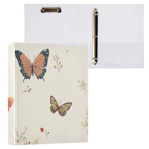 ZRWLUCKY Notizbuch, Motiv: niedliche Schmetterlinge und kleine Blumen, Beige, 3,5 cm, 3 Ringbücher mit Tascheneinband, 1/2 Packungen, ästhetischer Ordner, 200 Blatt von ZRWLUCKY