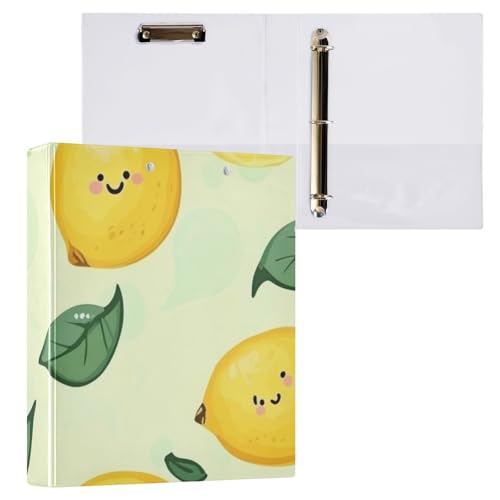 ZRWLUCKY Notizbuch mit drei Ringen, Zitronen- und Blättermuster, 3,8 cm, Ordner mit Klemmbrett, 1/2 Stück, Collegebänder für Studenten, 200 Blatt von ZRWLUCKY