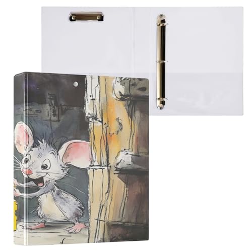 ZRWLUCKY Notizbuch mit runden Ringen, Tier- und Käsegrau, 3,8 cm, Ordner mit Klemmbrett, 1/2er-Pack, College-Ordner für Studenten, Hardcover von ZRWLUCKY