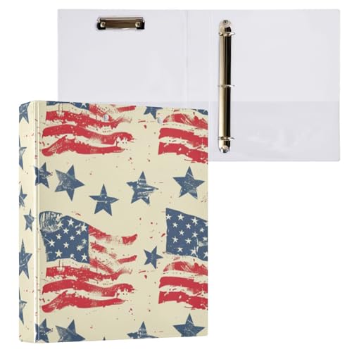 ZRWLUCKY Ordner mit 3 Ringen, Motiv Flagge und Stern, Beige, 3,8 cm, mit Klemmbrett, 1/2er-Pack, Schulordner, Hardcover ZRWLUCKY Ordner mit 3 Ringen, Motiv Flagge und Stern, Beige, 3,8 cm, mit Klemmbrett, 1/2er-Pack, Schulordner, Hardcover von ZRWLUCKY