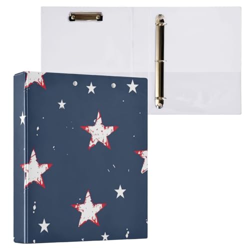 ZRWLUCKY Ordner mit 3 Ringen, weiße Sterne, blauer Hintergrund, 3,8 cm, Ordner mit Klemmbrett, 1/2 Stück Ordner, Schulbedarf, Hardcover von ZRWLUCKY