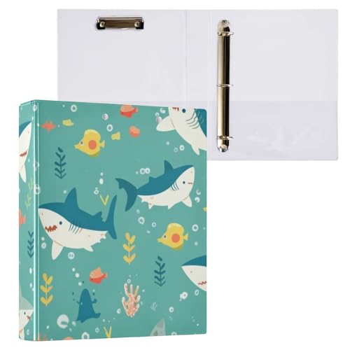 ZRWLUCKY Ordner mit Meeresfischmuster, 3,8 cm, 3 Ringe, Notizbuch, Ordner mit Klemmbrett, 1/2 Packungen, ästhetischer Ordner, 200 Blatt von ZRWLUCKY