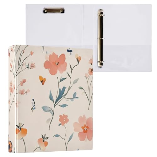ZRWLUCKY Ordner mit Schmetterlings- und Pfirsichblüte, Beige, 3 Ringe, 1 und 1/2 Zoll, mit Klemmbrett, 1/2er-Pack, Ordner für Schule, Hardcover von ZRWLUCKY