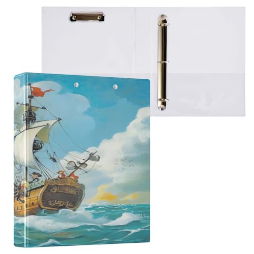 ZRWLUCKY Piratenschiff und Meer, 3,5 cm Ordner, 3 Ringe, Ordner mit Klemmbrett, 1/2 Packungen, Bürobedarf, 200 Blatt von ZRWLUCKY