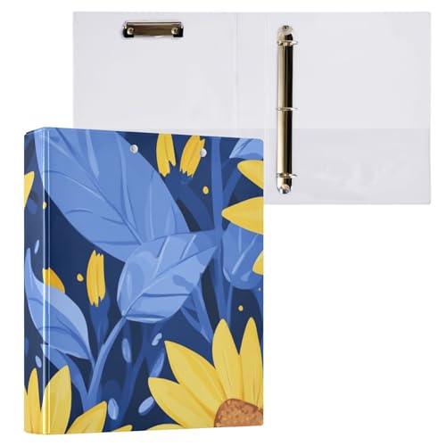 ZRWLUCKY Ringbuch mit Sonnenblumen, Blau und Gelb, 3,5 cm, Notizbuchordner mit Klemmbrett, 1/2 Packung Ordner für Briefgröße (27,9 x 21,6 cm), 200 Blatt von ZRWLUCKY