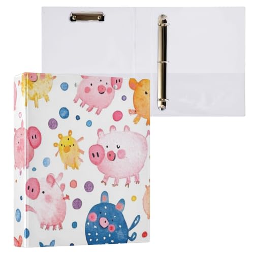 ZRWLUCKY Ringbuch mit niedlichem buntem Schwein, weiß, 3,8 cm, mit Klemmbrett, 1/2 Stück, Schulbedarf, 200 Blatt von ZRWLUCKY