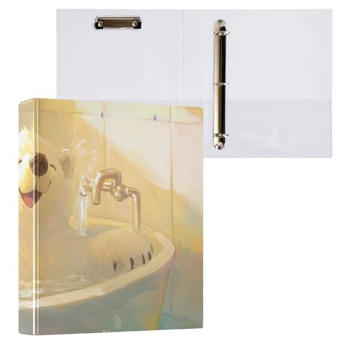 ZRWLUCKY Süßer Eisbär-Ringordner mit drei Ringen, 3,5 cm, mit Innentaschen, 1/2 Packungen, Schulbedarf, Hardcover von ZRWLUCKY
