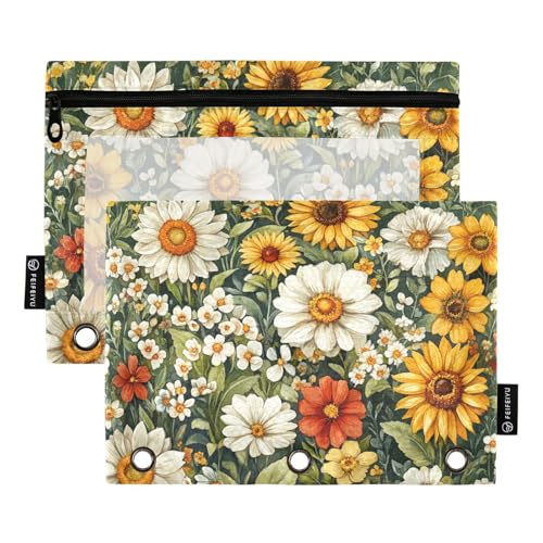 ZRWLUCKY Sunflowe Federmäppchen mit 3 Ringen, großes Fassungsvermögen, 2 transparente Dokumentenmappen für Büro, Zuhause, mit Reißverschluss, mit Blumenmuster ZRWLUCKY Sunflowe Federmäppchen mit 3 Ringen, großes Fassungsvermögen, 2 transparente Dokumentenmappen für Büro, Zuhause, mit Reißverschluss, mit Blumenmuster von ZRWLUCKY