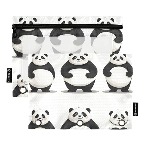 ZRWLUCKY Sweet Panda Lustiges weißes 3-Ring-Ordner, großes Fassungsvermögen, Federmäppchen, 2 Stück, transparente Aktenordner für Büro, Zuhause, Aufbewahrungstasche mit Reißverschluss von ZRWLUCKY