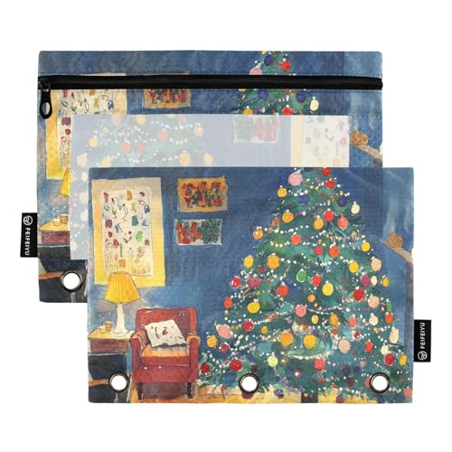 ZRWLUCKY Tree and Lights Twinkling 3-Ring-Ordner mit großem Fassungsvermögen, 2 transparente Aktenordner für Büro, Zuhause, Aufbewahrungstasche mit Reißverschluss von ZRWLUCKY