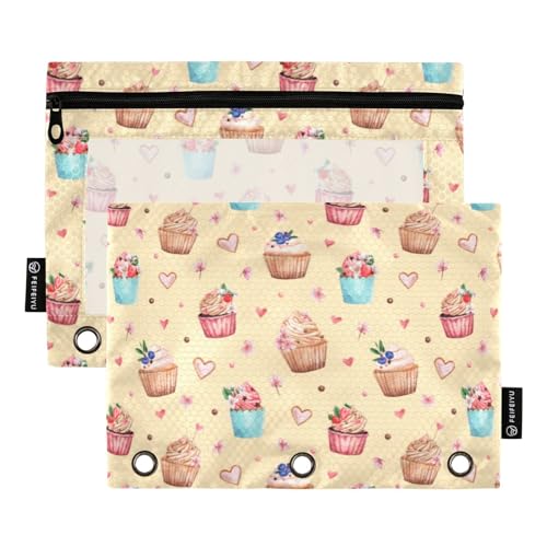 ZRWLUCKY Valentinstags-Cupcake-Herz und Blume, beige, 3 Ringe, großes Fassungsvermögen, Federmäppchen, 2 Stück, transparente Aktenordner für Büro, Zuhause, Aufbewahrungstasche mit Reißverschluss ZRWLUCKY Valentinstags-Cupcake-Herz und Blume, beige, 3 Ringe, großes Fassungsvermögen, Federmäppchen, 2 Stück, transparente Aktenordner für Büro, Zuhause, Aufbewahrungstasche mit Reißverschluss von ZRWLUCKY