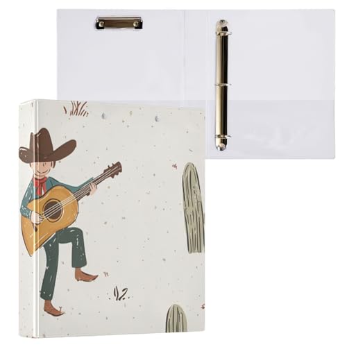 ZRWLUCKY Western Cowboy und Gitarre 1 und 1/2 Zoll Ordner Runde Ringe Ordner mit Klemmbrett 1/2 Stück Bürobinder Supplies Hardcover von ZRWLUCKY
