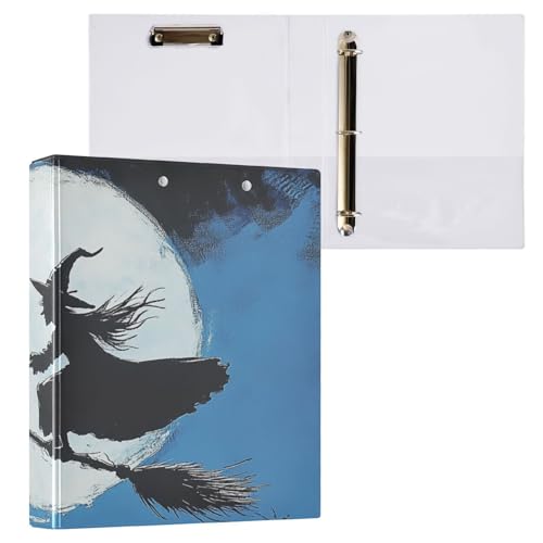 ZRWLUCKY Witch and Moon Blue 3,5 cm Ordner mit drei Ringen Notizbuch Ordner mit Klemmbrett, 1/2 Packungen, Bürobedarf, 200 Blatt von ZRWLUCKY