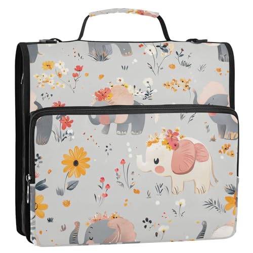 Zartes Elefanten-Grau, 3,8 cm, 3 Ringe, Schulordner mit Reißverschluss und Schultergurt und Griff, mehrere Taschen, Dokumentenmappe, Organizer, geeignet für Mittelschule Zartes Elefanten-Grau, 3,8 cm, 3 Ringe, Schulordner mit Reißverschluss und Schultergurt und Griff, mehrere Taschen, Dokumentenmappe, Organizer, geeignet für Mittelschule von ZRWLUCKY