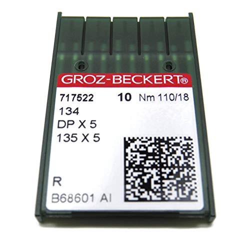 Groz-Beckert Industrie-Nähmaschinennadeln – 134R 135X5 DPX5, Packung mit 10 Stück, alle Größen 110/18 Groz-Beckert Industrie-Nähmaschinennadeln – 134R 135X5 DPX5, Packung mit 10 Stück, alle Größen 110/18 von ZS