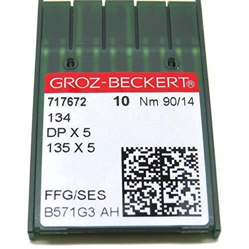 Groz-Beckert Industrie-Nähmaschinennadeln – 134R 135X5 DPX5, Packung mit 10 Stück, alle Größen 90/14 Groz-Beckert Industrie-Nähmaschinennadeln – 134R 135X5 DPX5, Packung mit 10 Stück, alle Größen 90/14 von ZS
