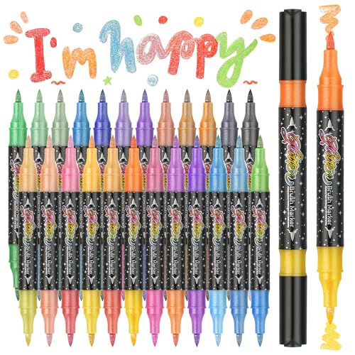 48 Farben Duo Glitter -Pinselmarkierungen, 24 Pack -Strumpf -Stuffers für Teenager, Metallic Sparkle Marker für Doodle Writing, Glitter Art Crafts Geschenke Trendige Zeug Weihnachtsstrumpf Stuffers von ZSCM