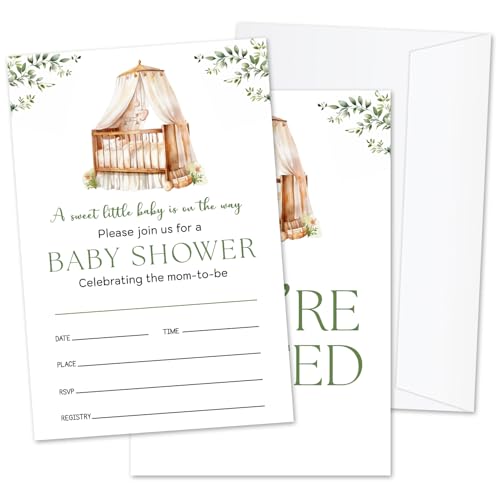 ZSHFMY Babyparty-Einladungen, Boho-Grün, Party-Einladungen für Jungen und Mädchen, 25 Sets Einladungskarten mit Umschlägen, Baby-Ankündigung, Partyzubehör, Dekorationen -08 von ZSHFMY