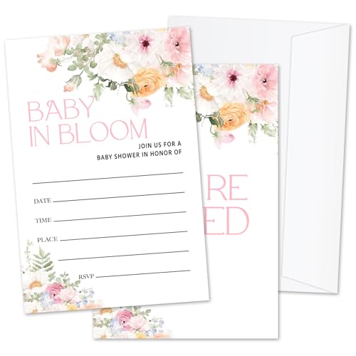 ZSHFMY Blumen-Babyparty-Einladungen, Party-Einladungen für Mädchen, 25 Sets Einladungskarten mit Umschlägen, Baby-Ankündigung, Partyzubehör, Dekorationen -03 ZSHFMY Blumen-Babyparty-Einladungen, Party-Einladungen für Mädchen, 25 Sets Einladungskarten mit Umschlägen, Baby-Ankündigung, Partyzubehör, Dekorationen -03 von ZSHFMY