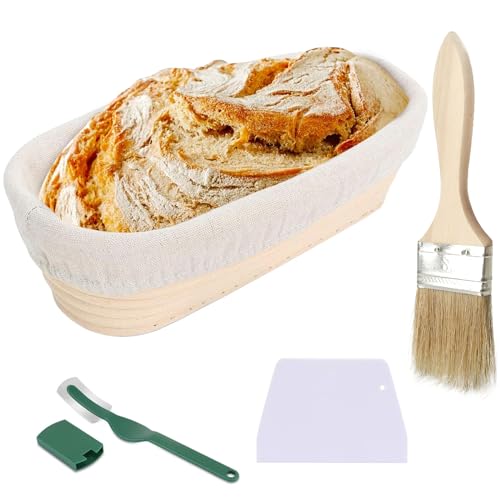 Gärkörbchen, 25x15x8 cm Gärkörbchen Oval, Brotgärkorb Set, Der Ideale Gärkorb aus Natürlichem Peddigrohr, für Professionelle Hausbäcker mit Leintüchern, Gebogenes Brotmesser, Bürste, Teigschaber Set Gärkörbchen, 25x15x8 cm Gärkörbchen Oval, Brotgärkorb Set, Der Ideale Gärkorb aus Natürlichem Peddigrohr, für Professionelle Hausbäcker mit Leintüchern, Gebogenes Brotmesser, Bürste, Teigschaber Set von ZSMJAER
