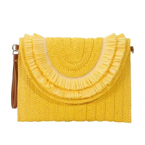 Strohtasche Handtasche, Stroh-Umhängetasche, handgefertigte Strandtasche, große Kapazität, Fransen, Magnetverschluss, Umhängetasche aus Stroh, gewebte Umschlag-Geldbörse Runde Strohtasche(Yellow) Strohtasche Handtasche, Stroh-Umhängetasche, handgefertigte Strandtasche, große Kapazität, Fransen, Magnetverschluss, Umhängetasche aus Stroh, gewebte Umschlag-Geldbörse Runde Strohtasche(Yellow) von ZSREYFNB