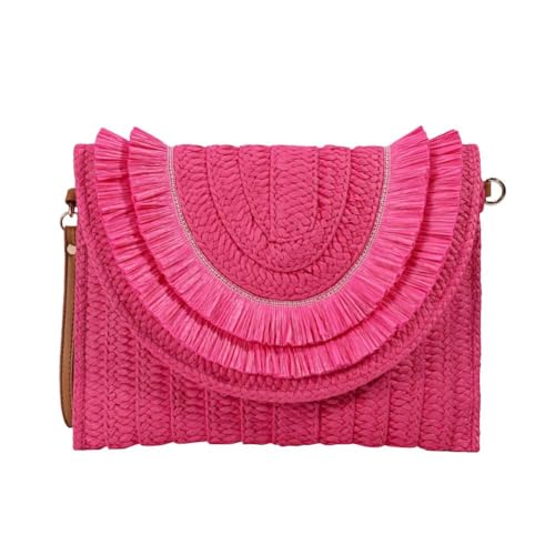 Strohtasche Handtasche, Stroh-Umhängetasche, handgefertigte Strandtasche, große Kapazität, Fransen, Magnetverschluss, Umhängetasche aus Stroh, gewebte Umschlag-Geldbörse Runde Strohtasche(Rose Red) Strohtasche Handtasche, Stroh-Umhängetasche, handgefertigte Strandtasche, große Kapazität, Fransen, Magnetverschluss, Umhängetasche aus Stroh, gewebte Umschlag-Geldbörse Runde Strohtasche(Rose Red) von ZSREYFNB