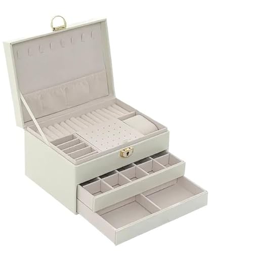 ZSREYFNB Schmuckaufbewahrung 1/2/3-lagige Schmuckschatulle, einfaches Schloss, Schmuckaufbewahrungsbox, tragbare Schmuckverpackungs-Displaybox SchmuckkäStchen(Diamond-Shaped Three-Layer White) von ZSREYFNB