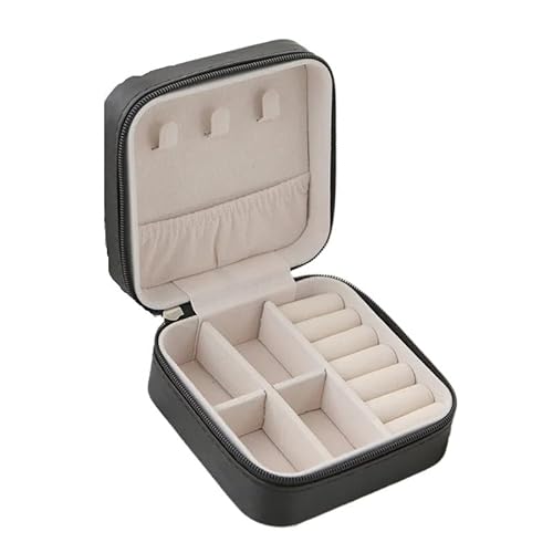 ZSREYFNB Schmuckaufbewahrung 2 Stück einlagige Aufbewahrungsbox, Schmuckschatulle aus Leder, klassisch, schwarz, weiß, rosa, Aufbewahrungsbox SchmuckkäStchen(Noir) von ZSREYFNB