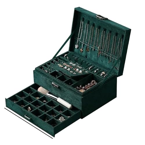 ZSREYFNB Schmuckaufbewahrung Grüne Schmuckkapazität Ring Halskette Make-up Schmuckschatulle for Frauen mit Schloss SchmuckkäStchen(Large Green) von ZSREYFNB
